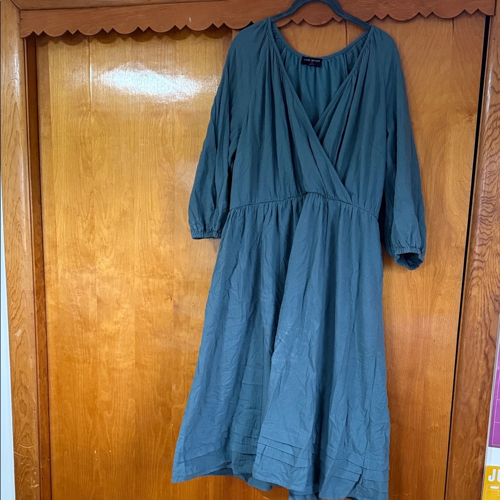 Lane Bryant Teal Long Sleeve Wrap-Style Dress